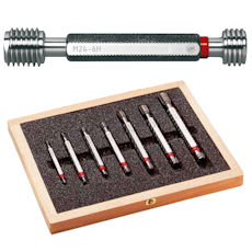 Limit thread plug gauges 6H for ISO metric threads according to ISO 1502 (DIN 13) made of hardened tool steel with GO and NO-GO side.