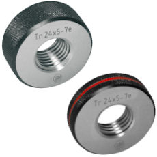 Thread ring gauges (GO or NO-GO) 7e for metric ISO trapezoidal threads according to DIN 103 and made of hardened tool steel.