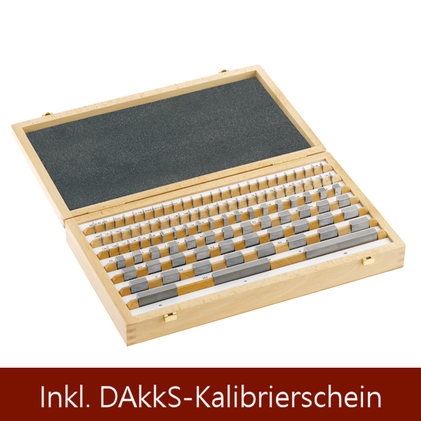 Gauge block set made of steel incl. Works calibration certificate, Accuracy grade 1, Nominal size 1,0005 - 100 mm 112 pieces
