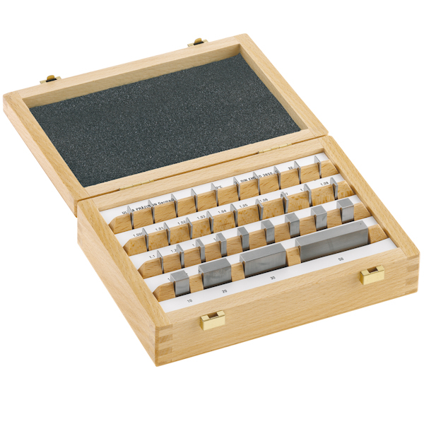 Gauge block set made of steel, Accuracy grade 1, Nominal size 1,005 - 100 mm 47 pieces